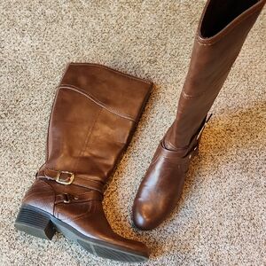 Brown (Faux)Leather Knee-High Boots